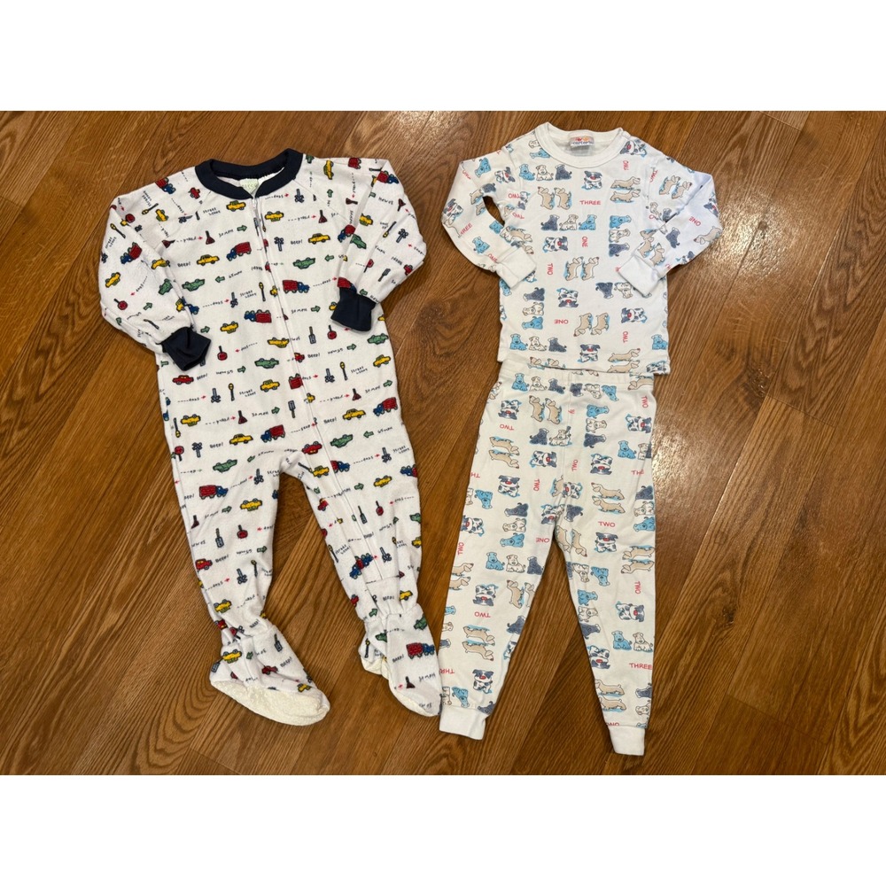 Carter's Circo Pajamas Bundle Kids 2T‎ White Blue Vintage Cars Dogs PJs Set